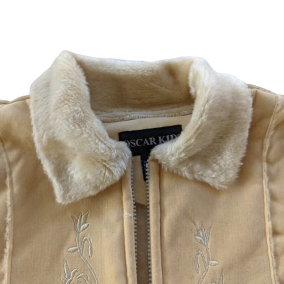 Embroidered Fur Lined Jacket/Coat for Girls in Beige NEW Size 10 (L) with Zipper - Picture 2 of 6
